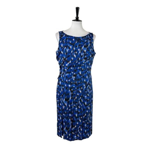Ann Taylor Sheath Dress Silk Tiered Blue Multi Abstract Print Women’s Size 12 - Picture 1 of 14